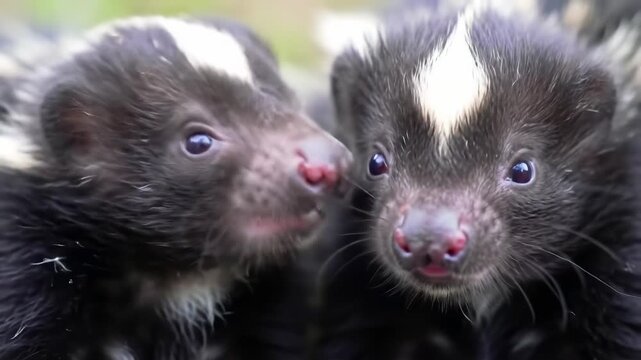 Close-up of two baby skunks