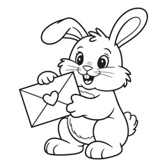 Cartoon bunny holding an envelope with a heart outline