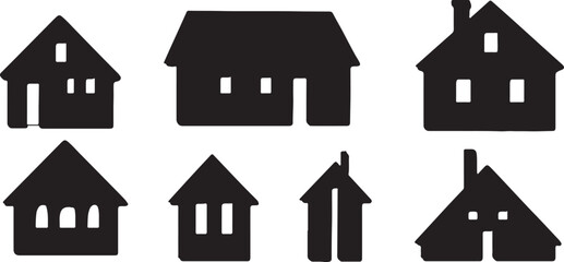 Black and White House Icon Set Vector Graphic Real Estate Symbol