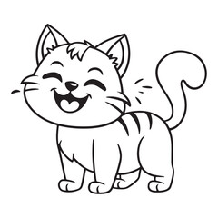 Line drawing of a cartoon cat with a happy expression