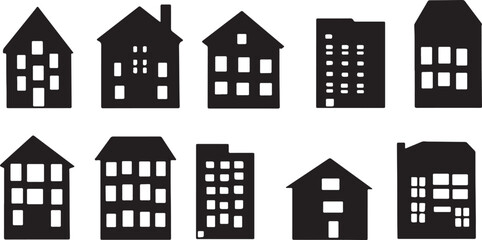 Silhouetted Buildings Houses Vector Graphic Cityscape Architecture