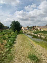 View of the Oltratorrente district in Parma, Northern Italy, on a cloudy summer’s day