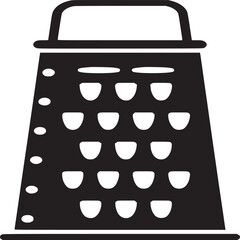 A single black and white illustration of a box grater with multiple grating surfaces visible