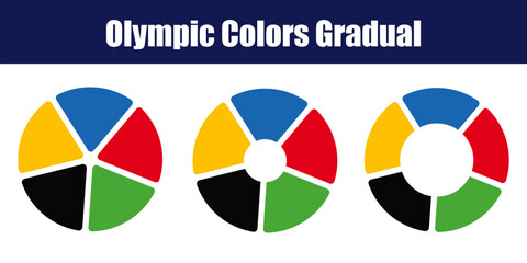 Animated Pie Circles in Olympic Colors Gradual Hollowing. Pie charts lose center mass, showing color ring transitions.