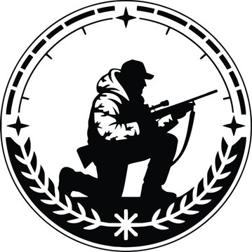 recommend clip art: Hunter silhouette kneeling with rifle inside circular emblem