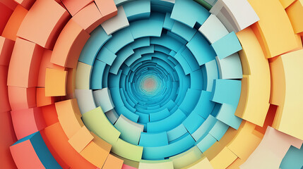 Colorful 3D Geometric Tunnel. Abstract Vibrant Background