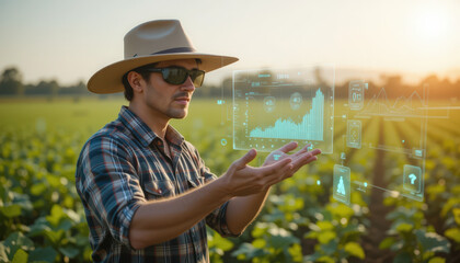 Fototapeta premium Innovative farming techniques agricultural field digital data visualization outdoor close-up smart agriculture insights