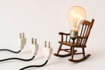 The light bulb tells stories to the three plugs. Space for text.