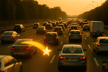 A shooting star is stuck in a traffic jam.