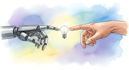 Human touch and technology synergy: An evocative digital illustration depicting collaborative