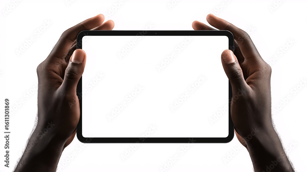 Poster digital canvas: an engaging image featuring a tablet held by hands, offering a clean digital display