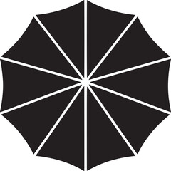 A top down view of a black umbrella with white lines radiating from the center on a white background © John