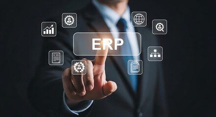 Business professional interacting with enterprise resource planning system