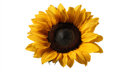 Obraz premium Isolated sunflower with vibrant yellow petals and a dark brown center on white background