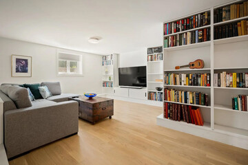 Modern luxury apartment interior in minimal scandinavian style, 3d rendering