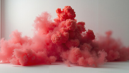 Abstract pink cloud formation in soft focus on white background with artistic flair
