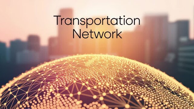 Futuristic Digital Network Sphere and Cityscape Interconnected Nodes and Glowing Connections in Transportation Technology