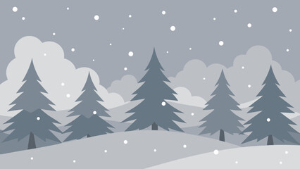 Obraz premium Christmas winter landscape with snow-covered pine trees and snowflakes