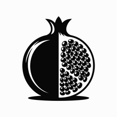 Stylized black and white pomegranate silhouette with visible seeds