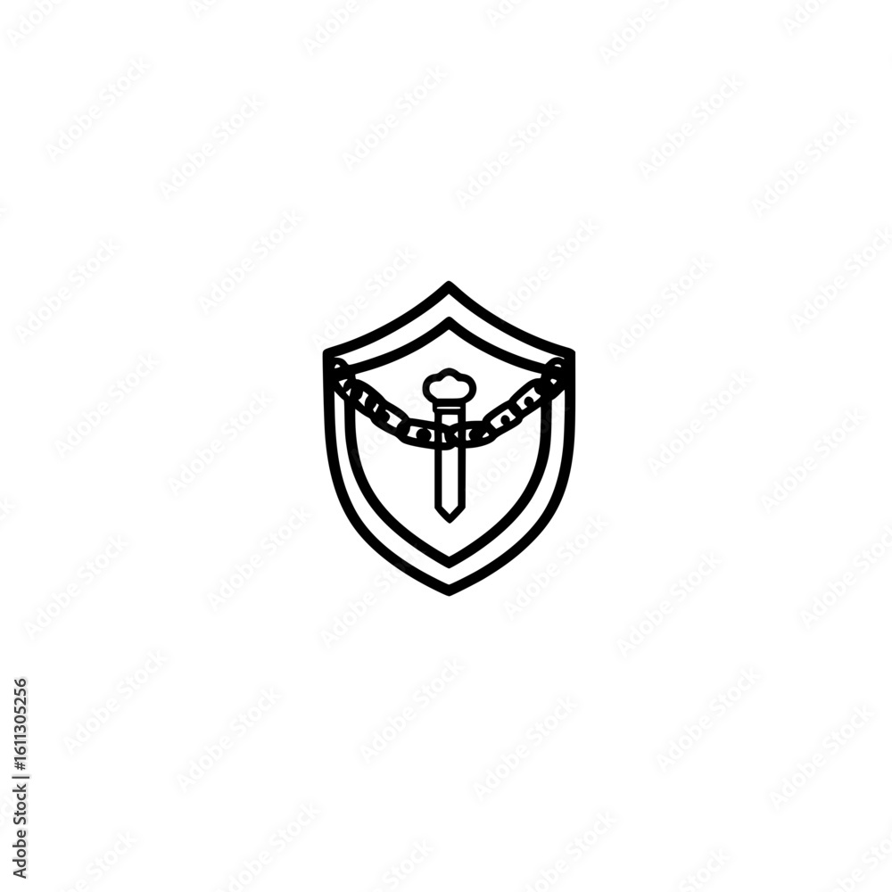 Poster shield with chain icon representing strong security data protection and network safety concept