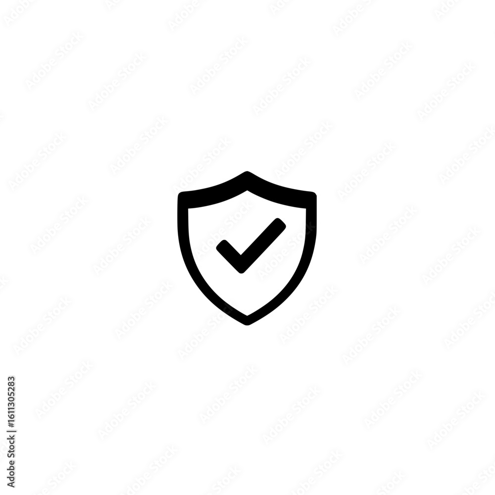Poster shield checkmark icon symbolizing security protection approval and data verification concept