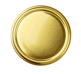 Golden lid of jar or can isolated on white background