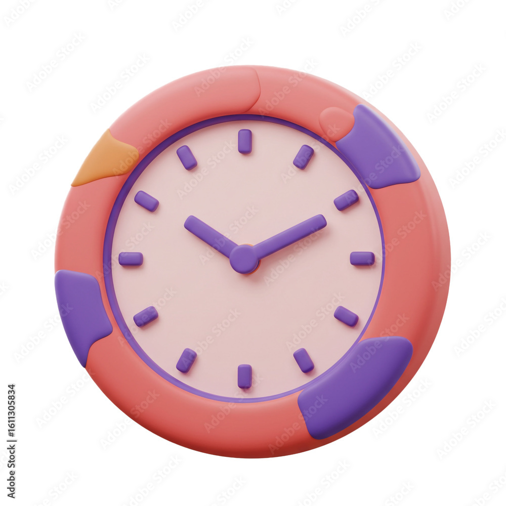 Poster a vibrant and colorful rendered clock displays the time with a playful and modern illustrative desig