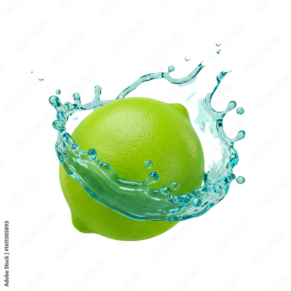 Poster a vibrant green citrus fruit is surrounded by a splash of cool refreshing water creating a dynamic a