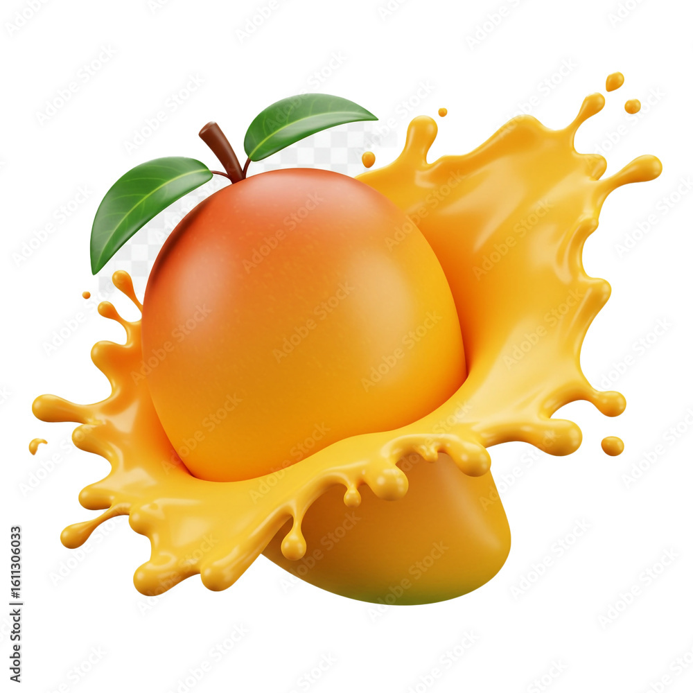Poster a vibrant mango bursts forth from a splash of juice creating a delicious and refreshing visual repre