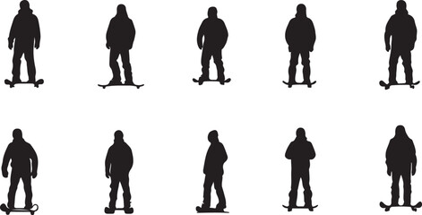 Silhouette Skateboarder Set: Vector Graphics of People Skateboarding