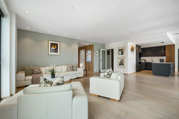 Modern luxury apartment interior in minimal scandinavian style, 3d rendering