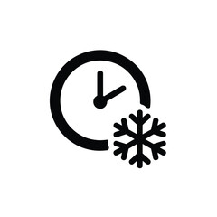 Clock with snowflake icon representing cold weather or time of year