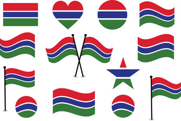 Various Gambia National Flag Designs Flags Flat Style.