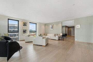 Modern luxury apartment interior in minimal scandinavian style, 3d rendering