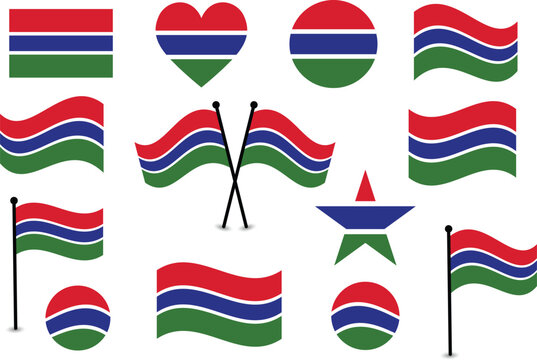 Various Gambia National Flag Designs Flags Flat Style.