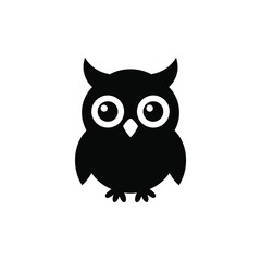 Cute black silhouette of a stylized owl with large round eyes