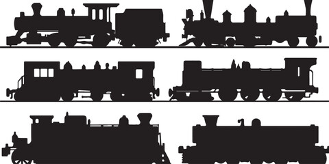 Fototapeta premium Train Silhouette Collection - Black and White Steam Locomotive Art