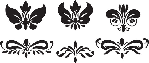 Black Ornamental Floral Design Elements Vector Art Decoration