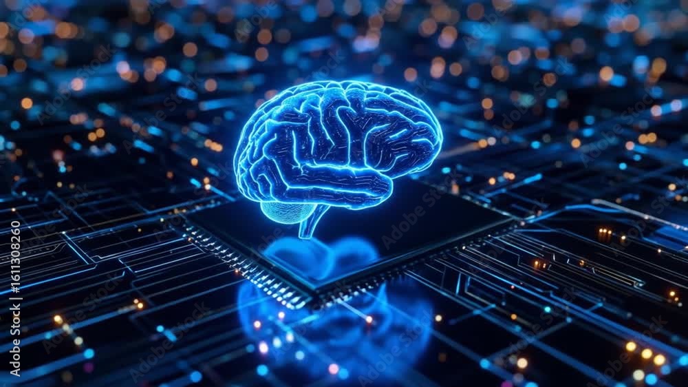 Aufkleber artificial intelligence brain integrated with computer chip technology concept