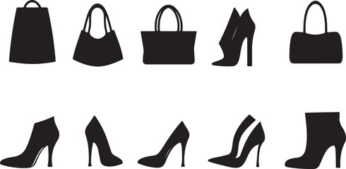 Black & White Fashion Accessories: Bags & High Heel Shoes Silhouettes