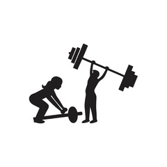 Silhouette of a Weightlifter Attempting a Snatch Lift with a Barbell Heavily Loaded with Weight Plates