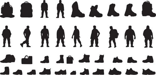 Silhouette Vector Art: People, Backpacks, Boots, Shoes, Luggage Icons