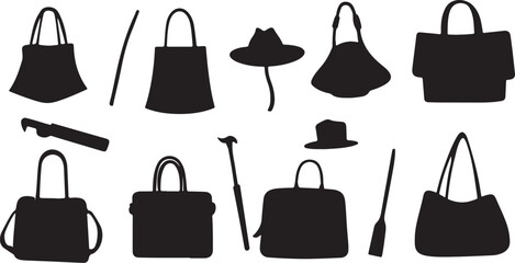 Silhouette Vector Art: Handbags, Hats, Walking Sticks, Accessories
