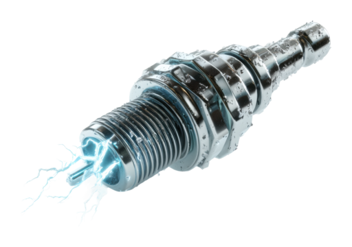 Electric spark plug action workshop industrial environment. Isolated on transparent background, png.
