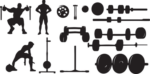 Weightlifting Silhouette: Gym Equipment & Bodybuilding Graphics