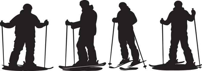 Skiing Silhouette: Winter Sport, Skiers, Skiing, Black & White Art