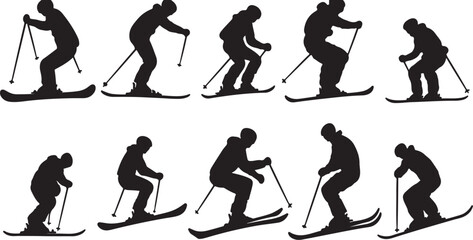 Silhouette Skiing: Winter Sport, Skiers, Downhill, Black and White