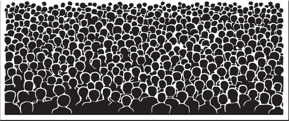 Crowd of People Silhouette Illustration Black and White Mass Gathering