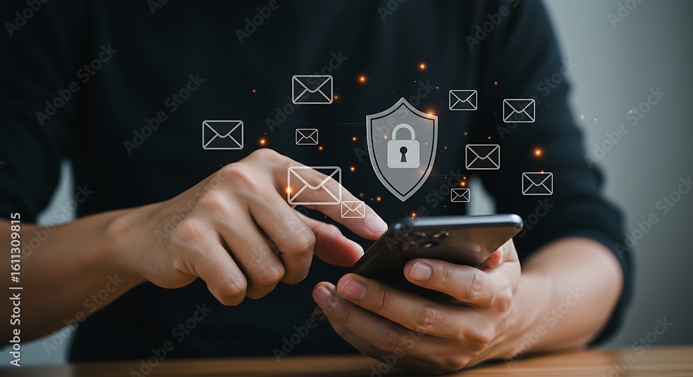 Poster secure email communication on smartphone security shield
