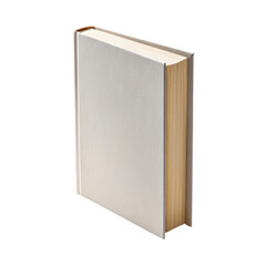 Blank white hardcover book standing up isolated on transparent background